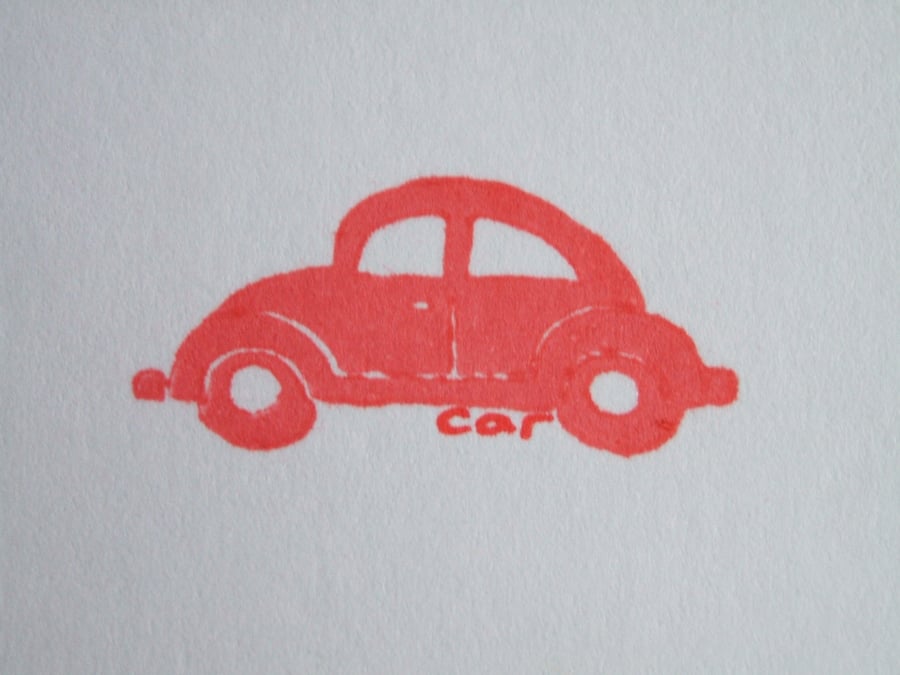 hand printed greetings card - red beetle car