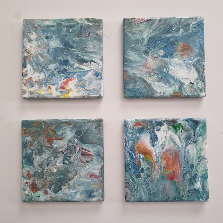 (23) Acrylic Art on Four Square Coasters showing a sort of nautical theme