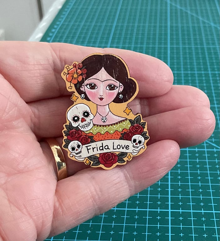 Frida Kahlo Pin Badge – Wooden Brooch, Feminist Gift, Positive Affirmation Jewel