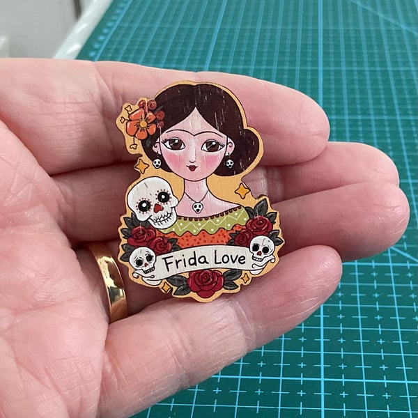 Frida Kahlo Pin Badge – Wooden Brooch, Feminist Gift, Positive Affirmation Jewel
