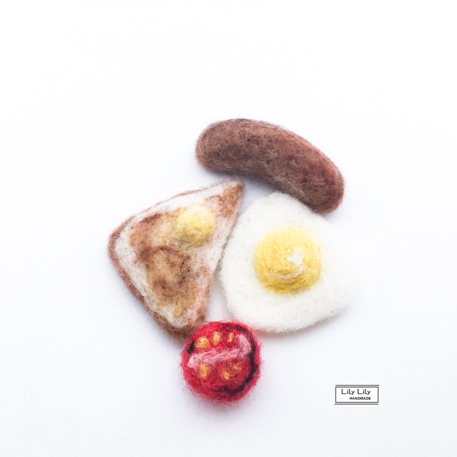 Fridge Magnets, Full English Breakfast, needle felted by Lily Lily Handmade