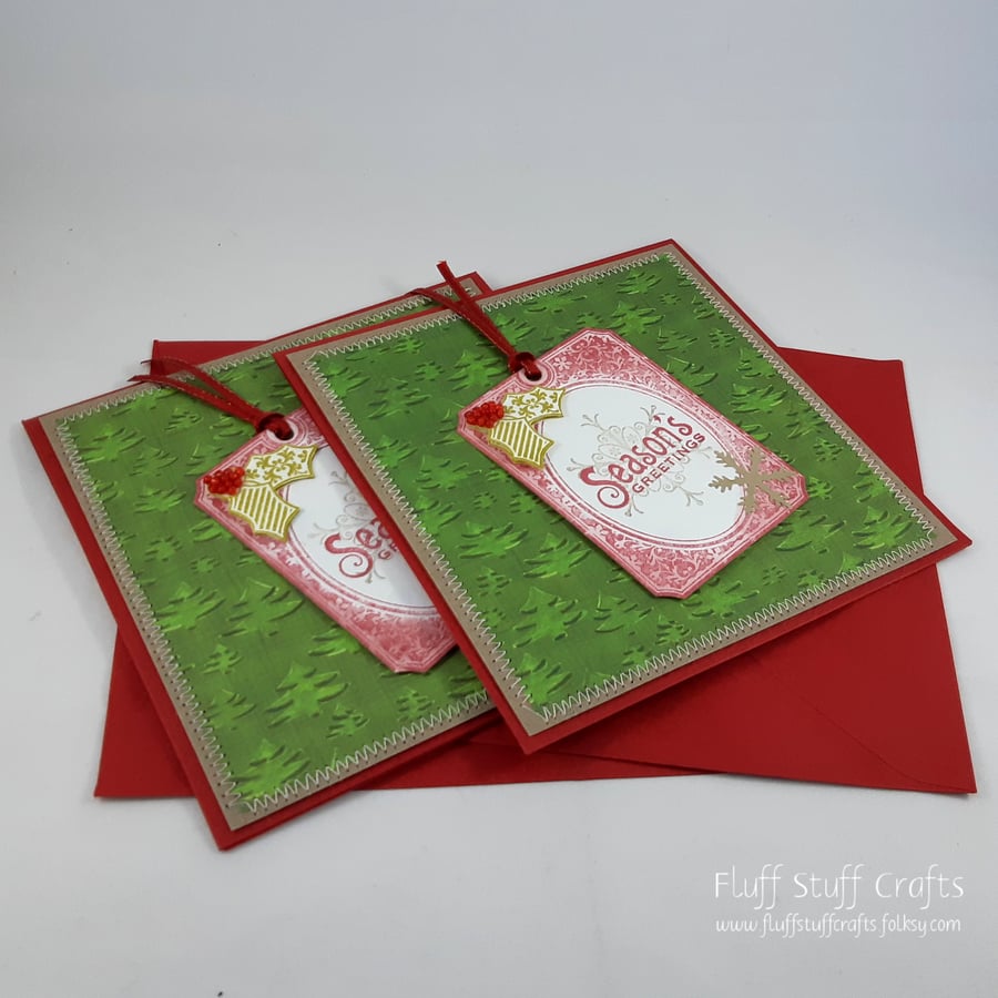 Pack of 2 handmade Christmas cards - Season's Greetings tag