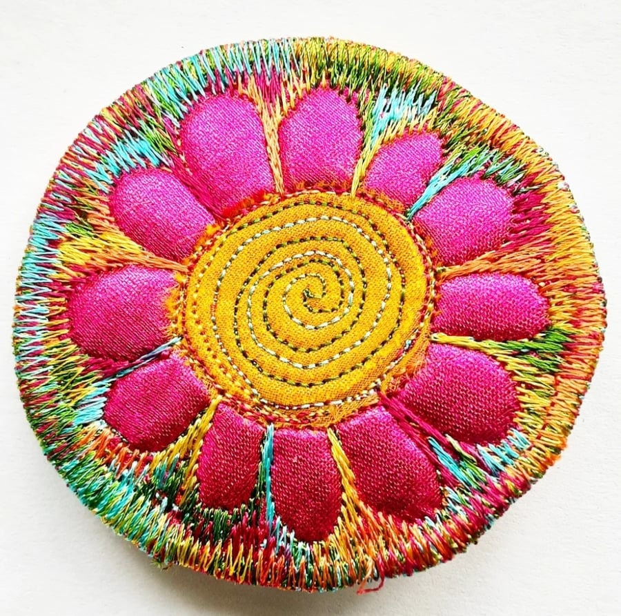 Textile Brooch Free Machine Embroidery 
