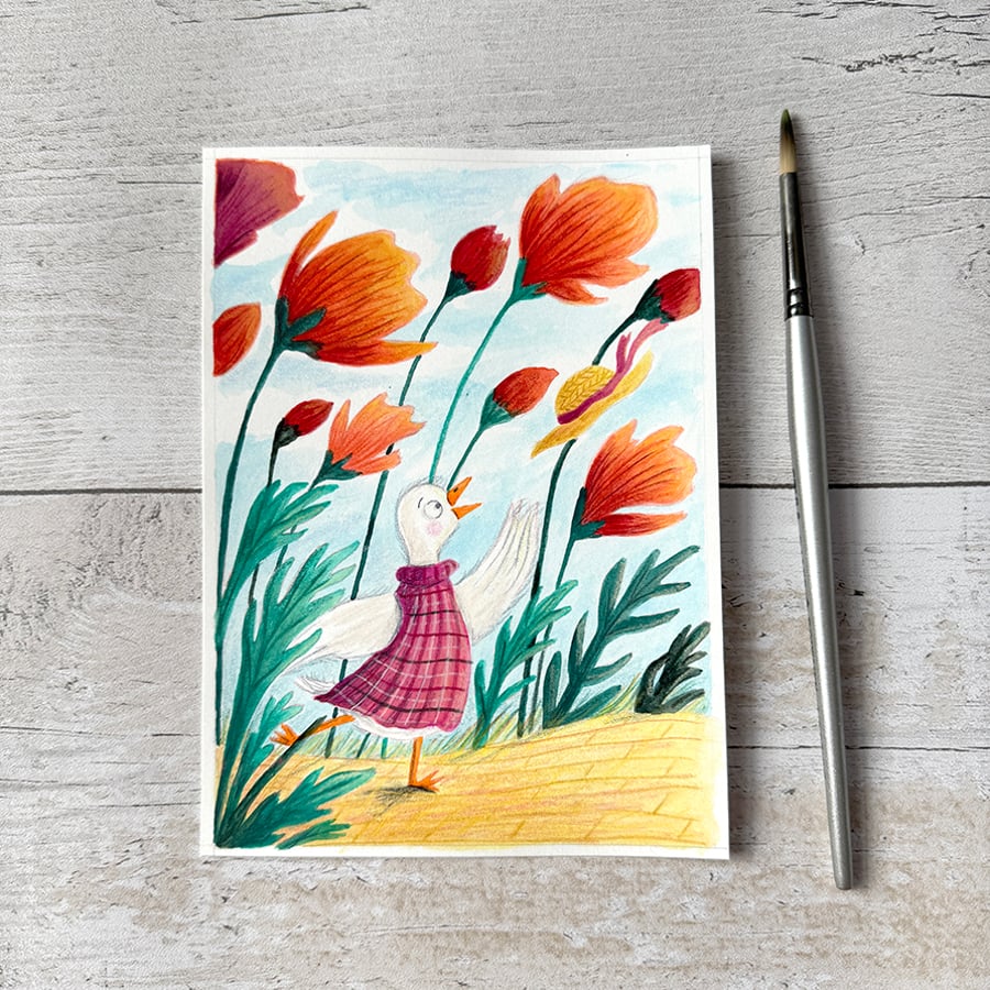 Original Duck Painting - Gouache Painting - One of a kind