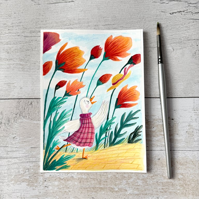 Original Duck Painting - Gouache Painting - One of a kind