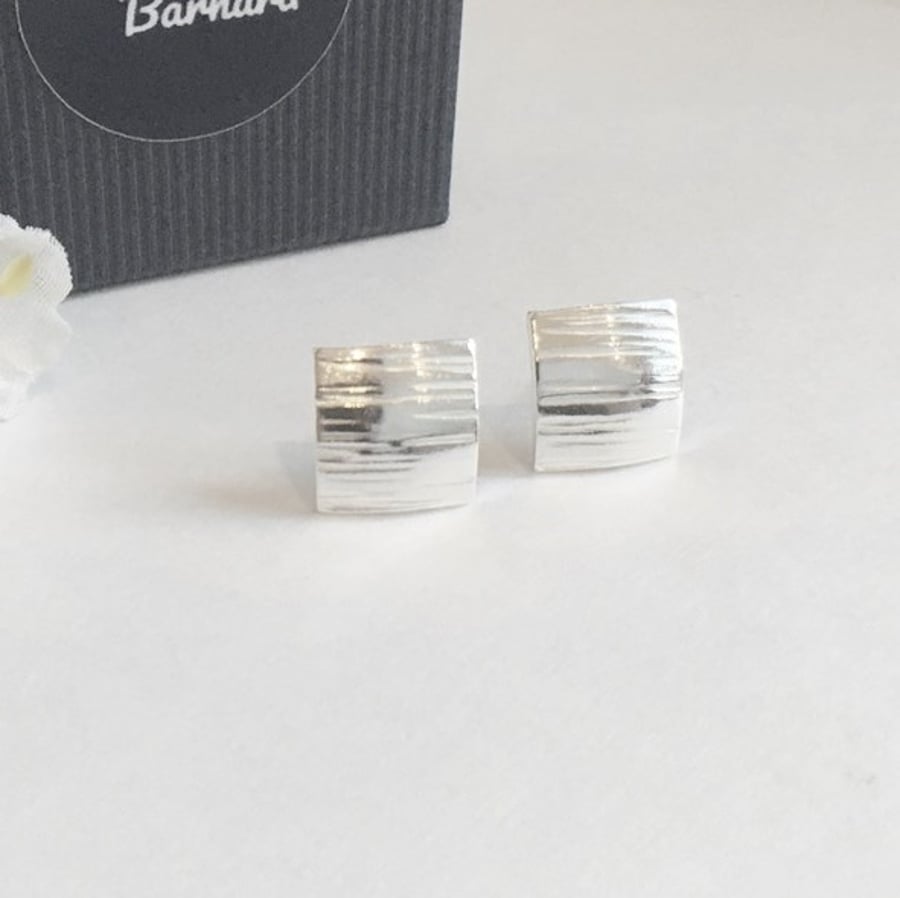 Square Patterned Stud Earrings - Eco Sterling Silver