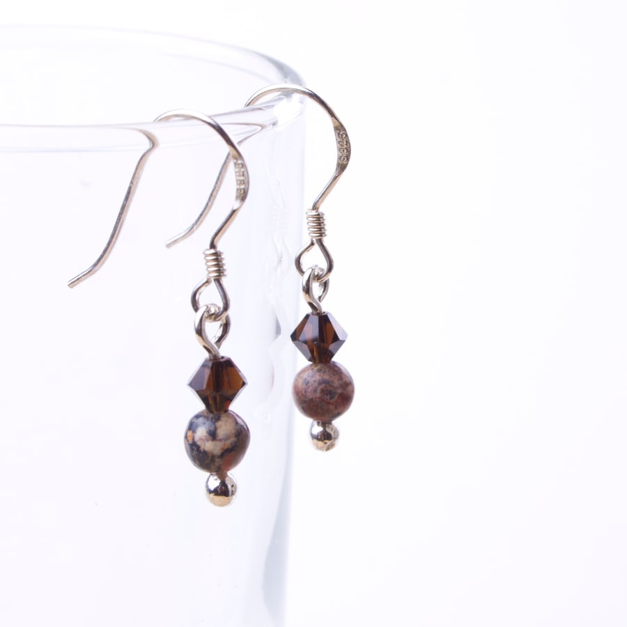  Gemstone crystal earrings - Leopardskin agate sterling silver tiny earrings