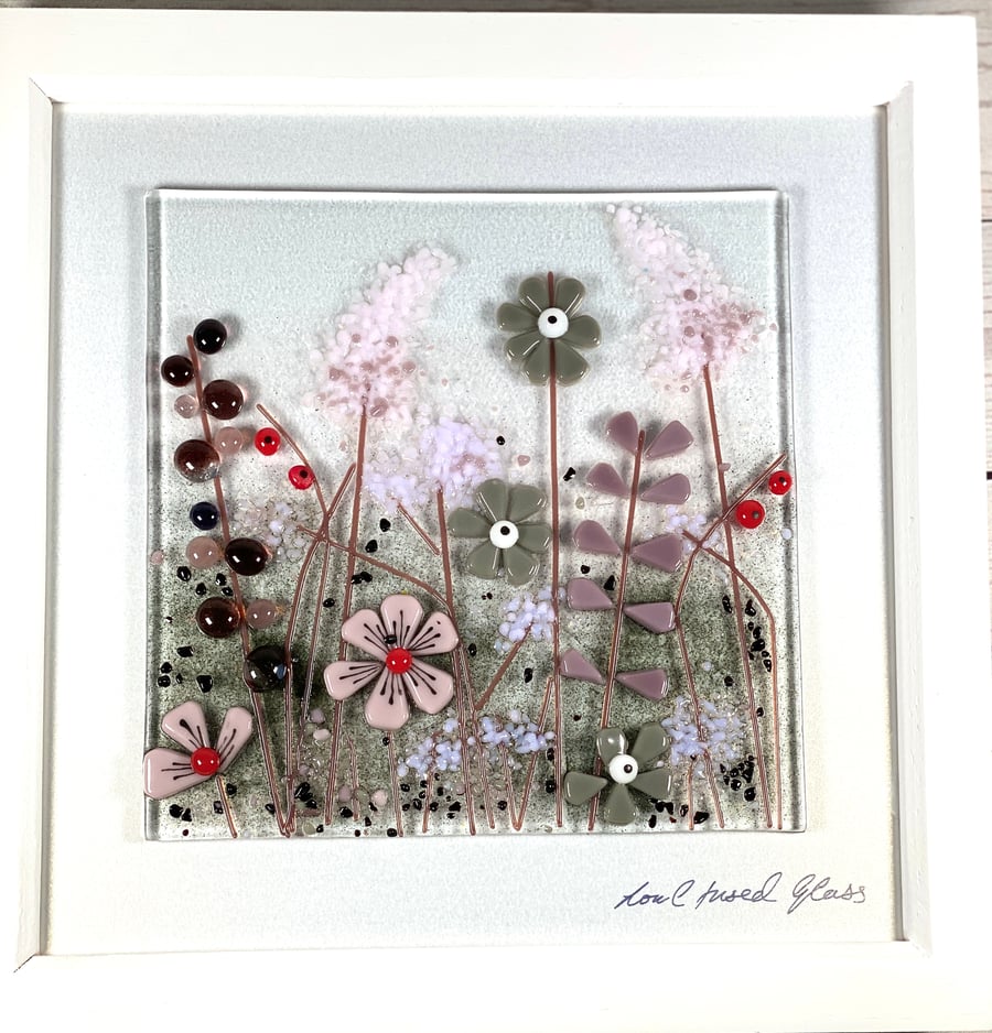 Muted meadow fused glass picture- glass art