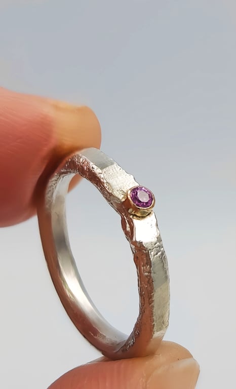 Molten Silver Pink Sapphire Ring - Size H