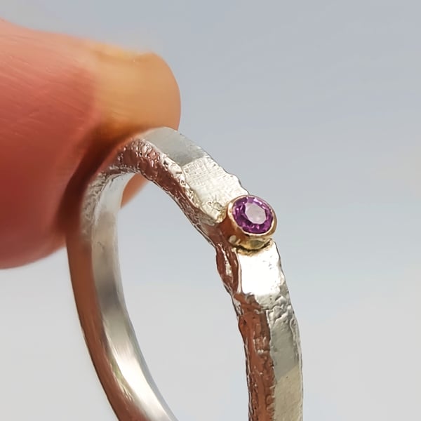 Molten Silver Pink Sapphire Ring - Size H