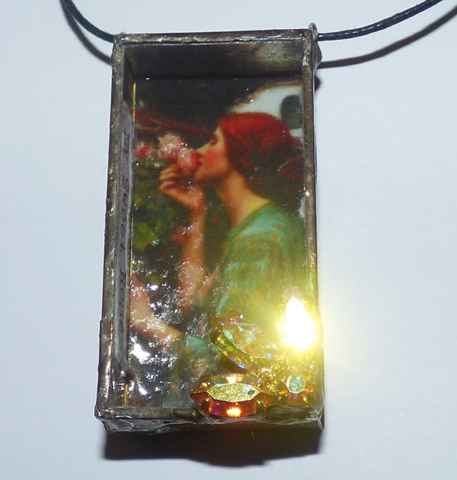 Rose 3D Necklace shadow box pendant Waterhouse The Soul of the Rose 