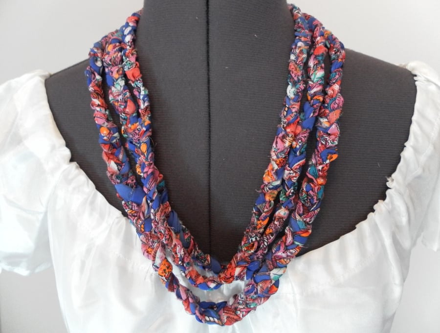 Beautiful bundle Necklace and bracelet, Plaited Fabric, Three Braid Necklace