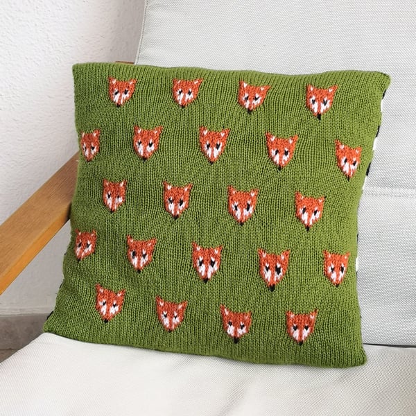 Knitting Pattern - Fox Cushion using double knitting wool.  Digital Pattern