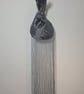 Silvery Grey satin Japanese knot bag with a floral 3D pattern and long tassels - Image 3