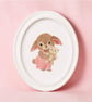 Hand-Painted Bunny Wall Art, Framed Oval Acrylic Bunny Pink Nursery Decor