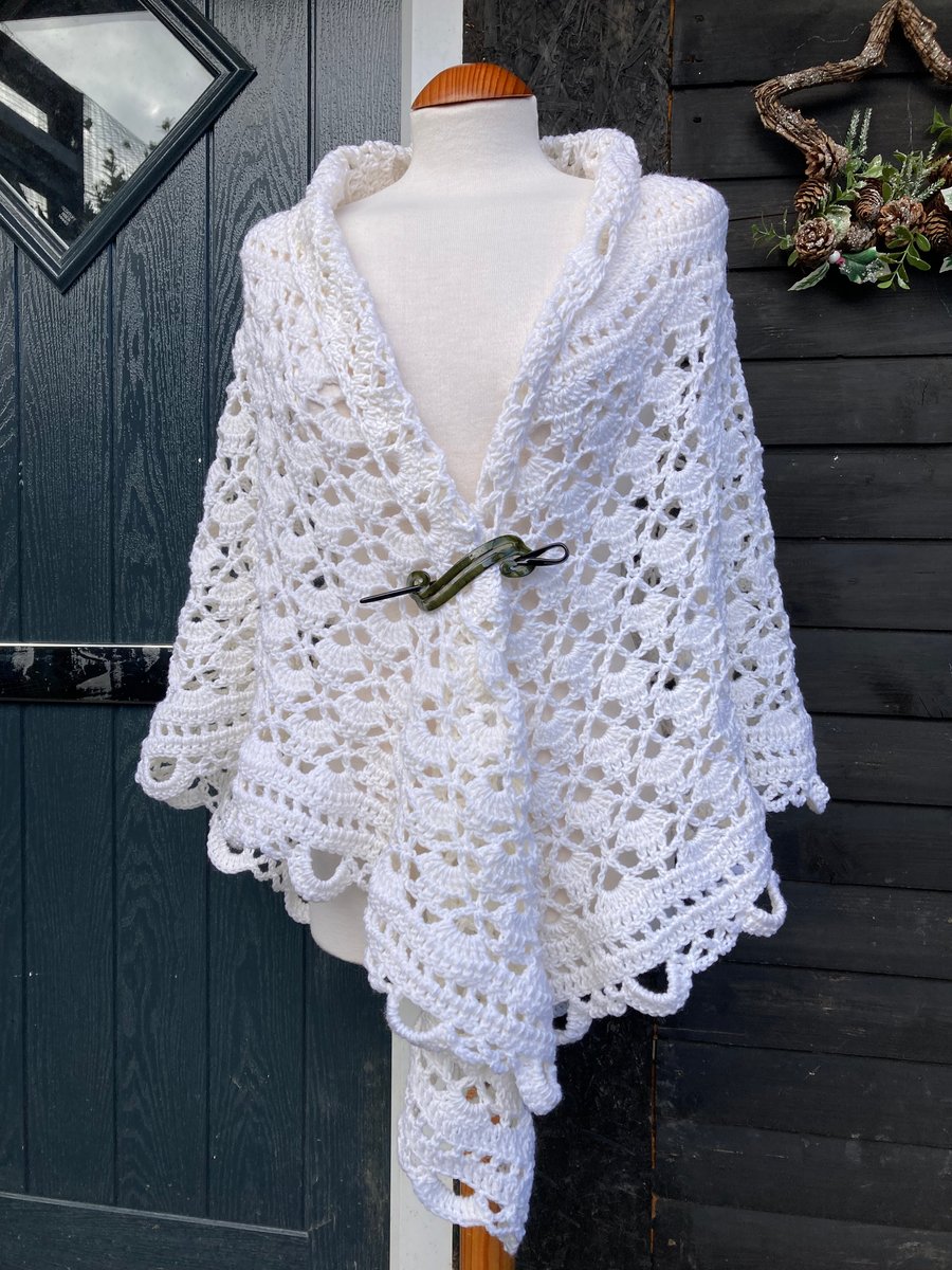 Off White Organic Wool Lace Handmade Triangle Shawl Wrap Scarf