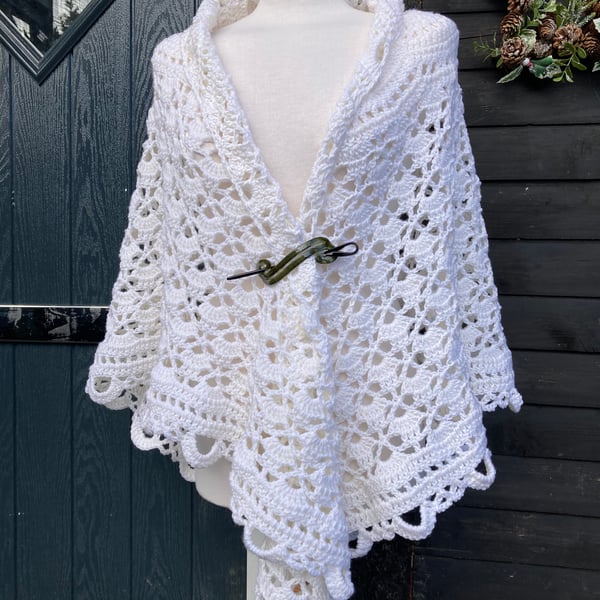 Off White Organic Wool Lace Handmade Triangle Shawl Wrap Scarf