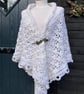 Off White Organic Wool Lace Handmade Triangle Shawl Wrap Scarf - Image 2