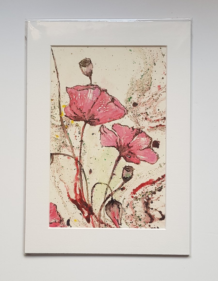poppies print from original art size A4 flowers gift for friend
