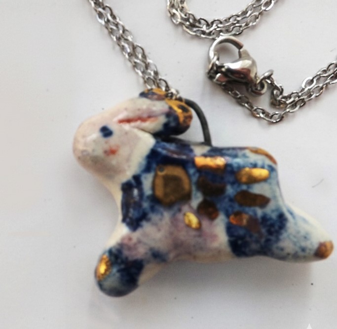 Ceramic Bunny Charm Necklace      (SKU LB17.1)