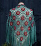 Crochet triangular shawl in sparkly gold, cerise & pale green - design LF433 - Image 2