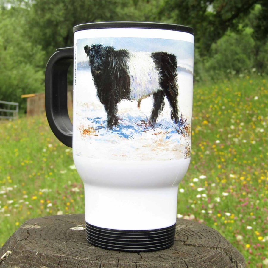 Travel Mug with Belted Galloway Cow