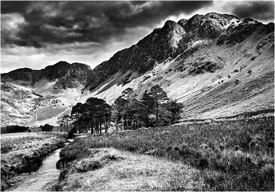 Haystacks Lake District Cumbria B&W monochrome mounted print  - Free UK Postage!