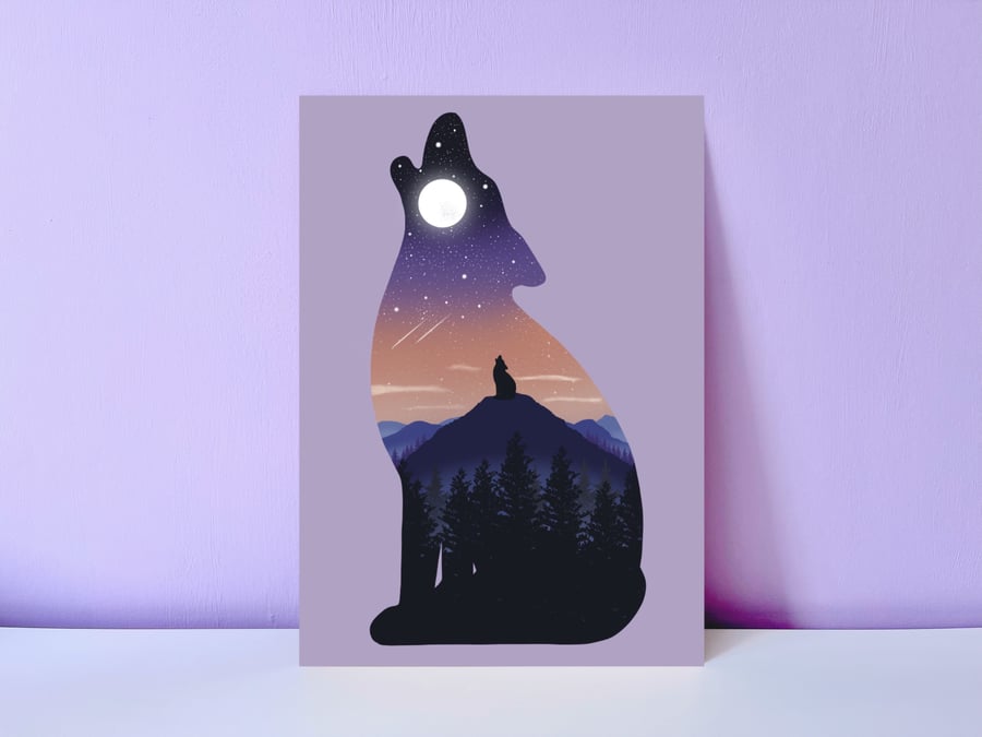 Wolf Moon Print, Seconds Sunday, Magical Howling Wolf A4 Print