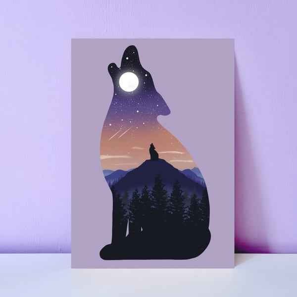 Wolf Moon Print, Seconds Sunday, Magical Howling Wolf A4 Print