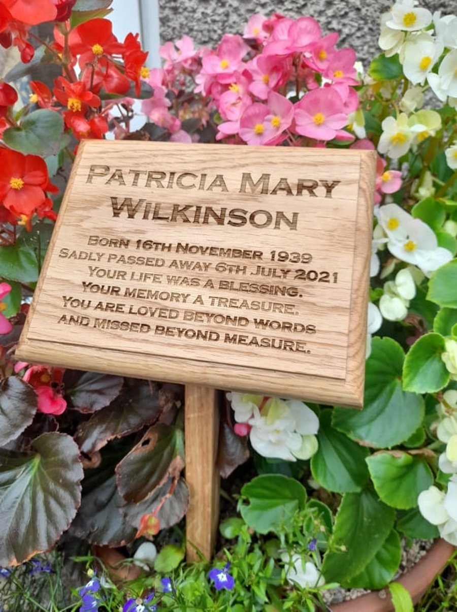 Oak Grave Marker Engraved Woodland Memorial Plaque Cremation Treememorial Plaque