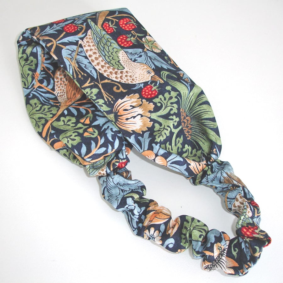 Hairband William Morris Strawberry Thief Headband Navy Blue Elasticated Stretchy