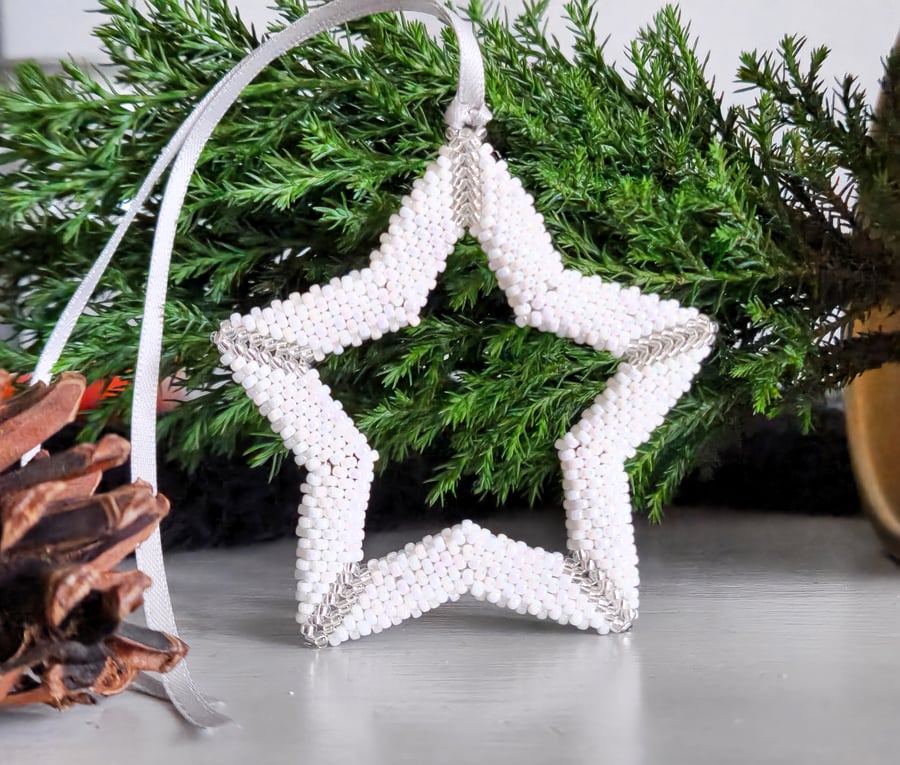 White Beaded Star Christmas Decoration