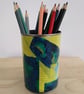 Upcycled Decoupaged Tin – Yellow Floral & Peacock Blue Mixed Design - Image 1