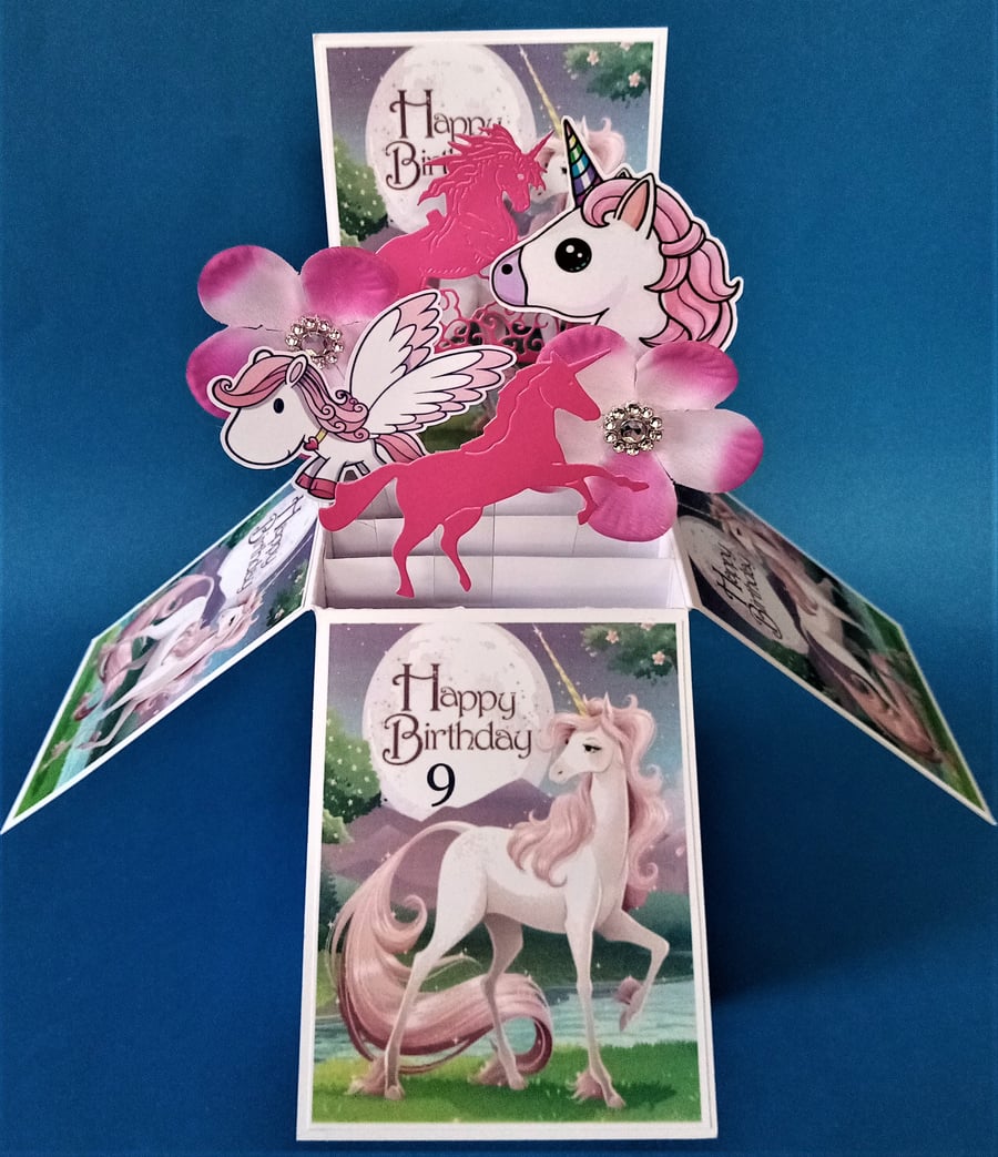 Girls 9th  Birthday Card with Unicorns