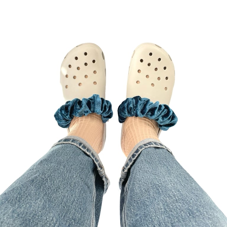 Teal Blue Shoe Bow Accessories Stylish Rubber Shoes Back Straps Charms Mules 