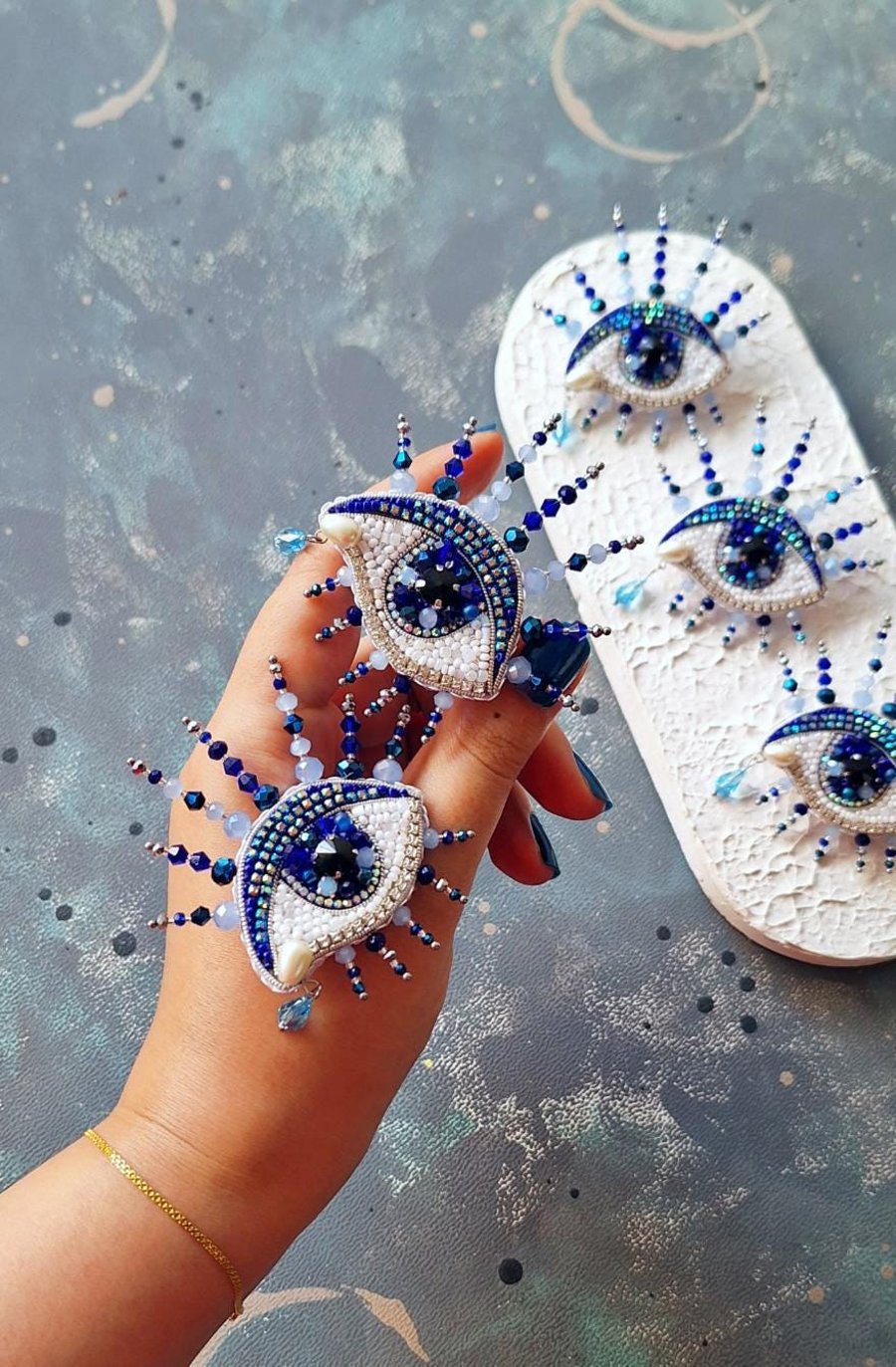 Handmade Evil Eye Beaded Brooch - Unique Statement Jewelry Gift