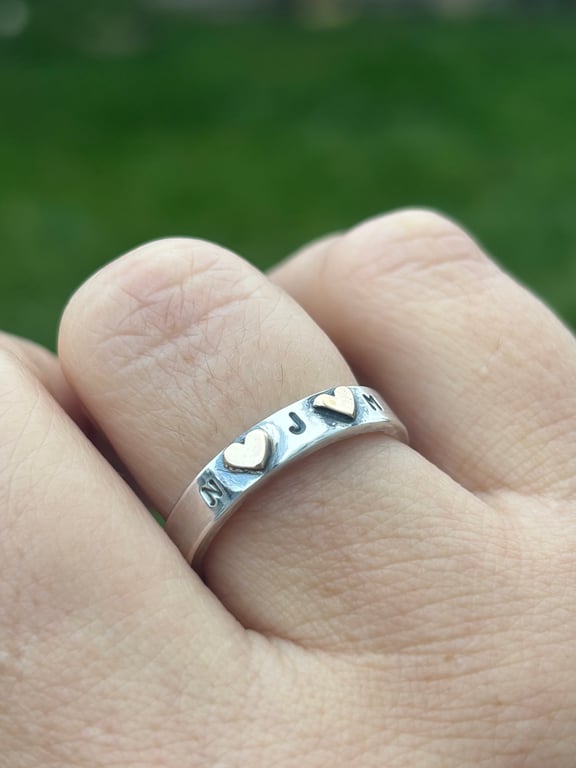 Gold Hearts and Initials Ring, customised ring, personalised ring, valentine 