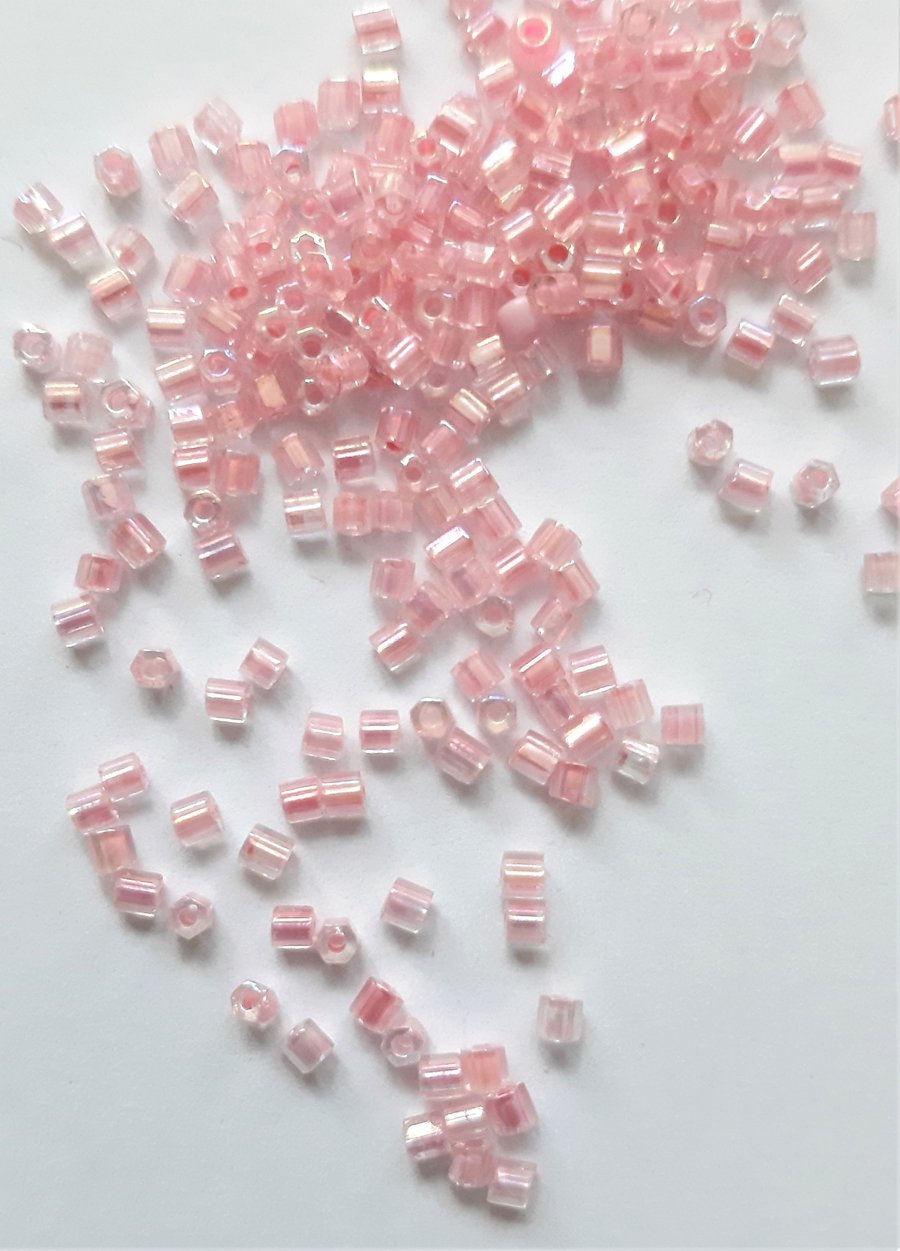 Baby pink Hexagon beads, size 11, small beads for jewellery making and crafts
