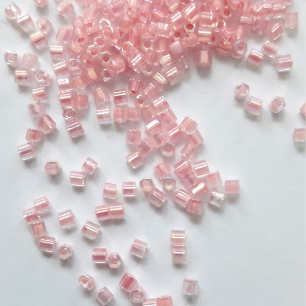 Baby pink Hexagon beads, size 11, small beads for jewellery making and crafts