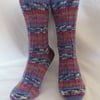 Hand-cranked Knitted Ribbed Wool Socks Size 6 to 7