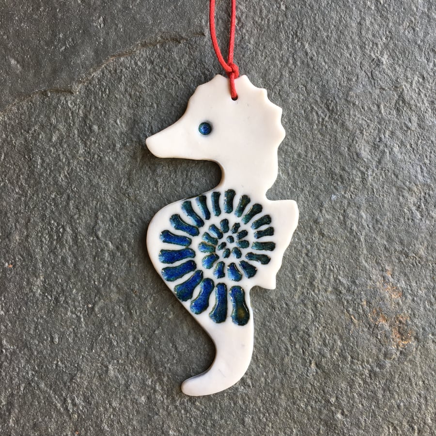 Sea Horse Scandi Nordic Christmas decoration The Porcelain Menagerie blue green