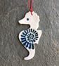Sea Horse Scandi Nordic Christmas decoration The Porcelain Menagerie blue green - Image 1