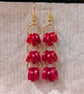 Red button earrings, gold chandelier dangle earrings  - Image 8