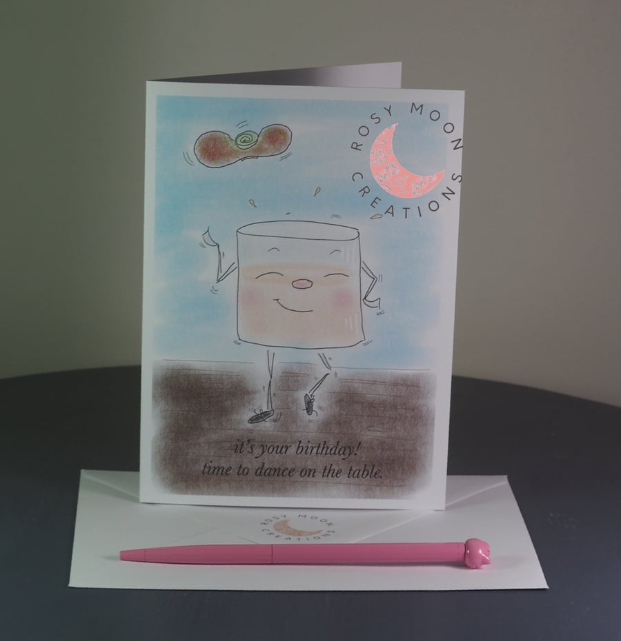 Glass of Scotch Dancing on the Table, Birthday Card