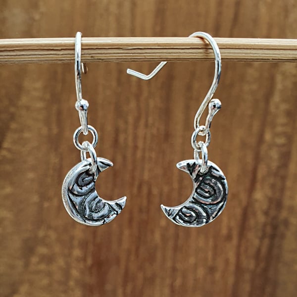 Custom Order For Diana - Fine Silver Crescent Moon Earrings - Oxidised