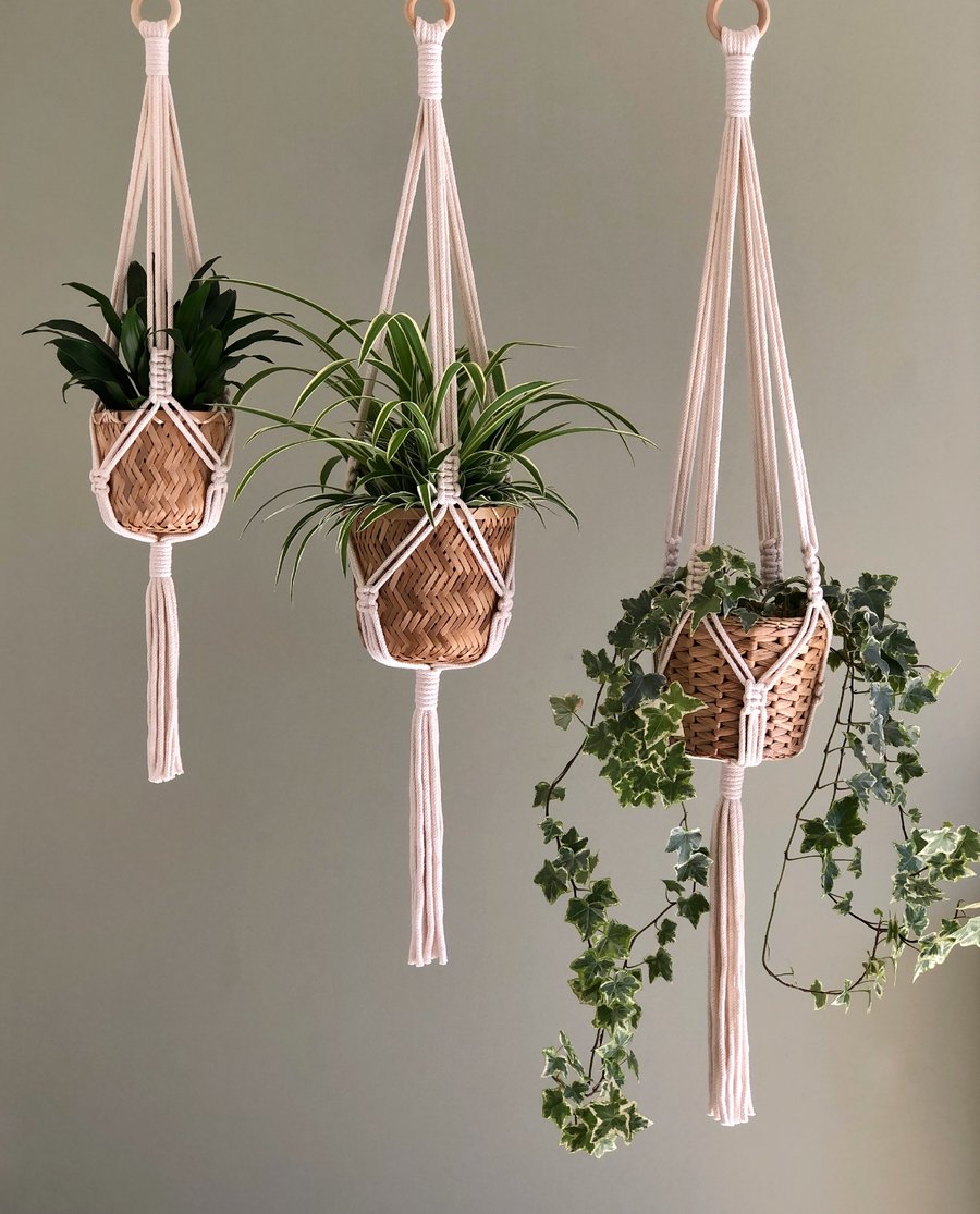 Modern Macrame Plant Hanger - Eco Friendly Gift - 100% Recycled Cotton