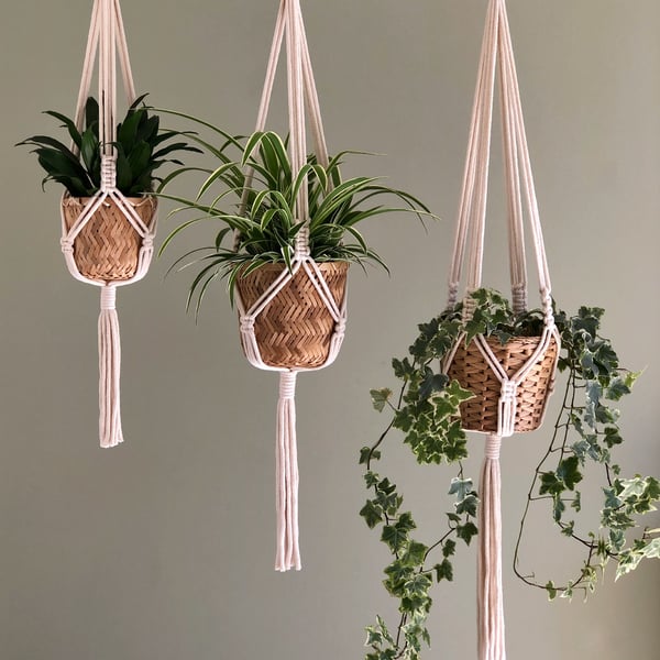 Modern Macrame Plant Hanger - Eco Friendly Gift - 100% Recycled Cotton