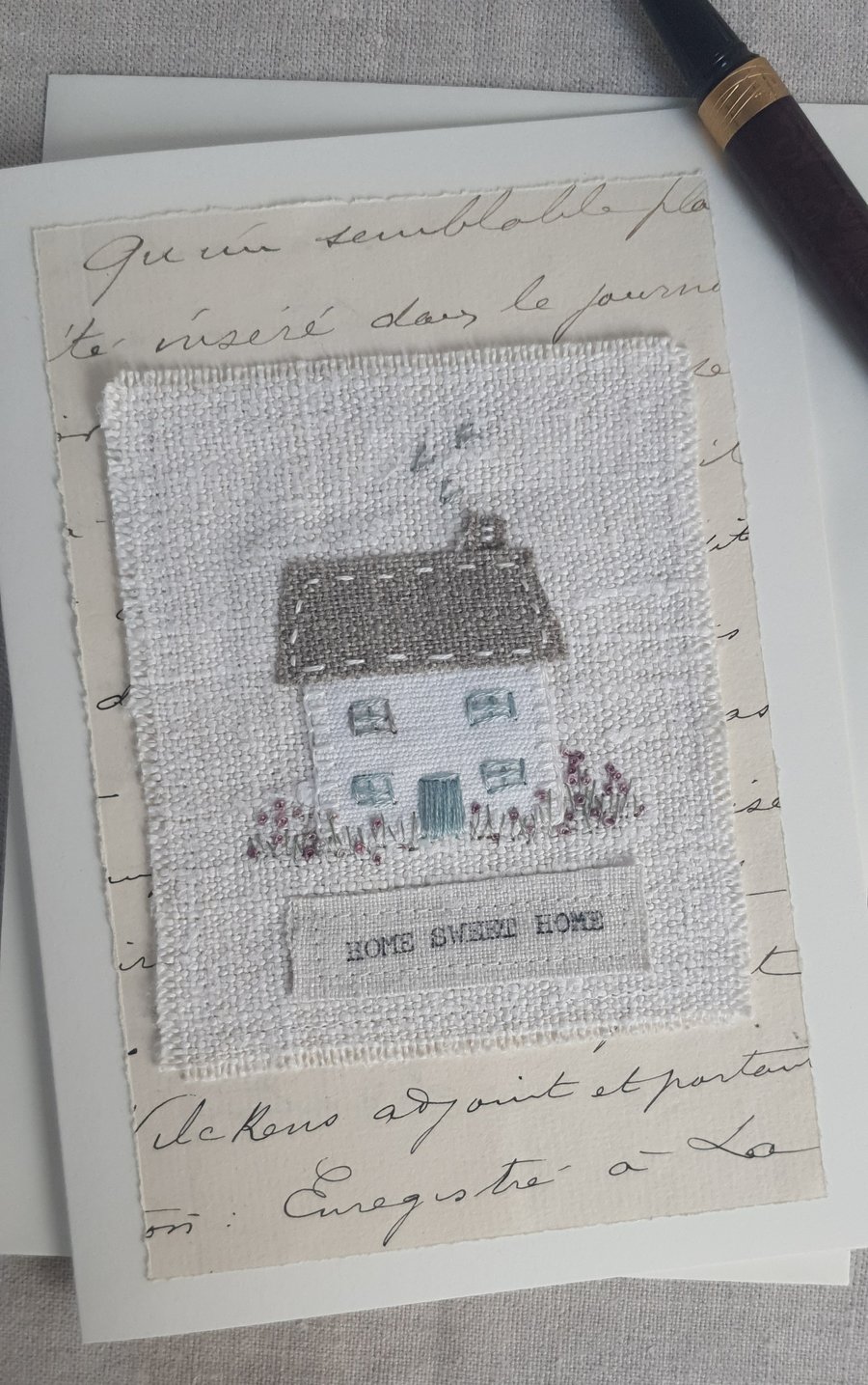Hand embroidered blank greetings card