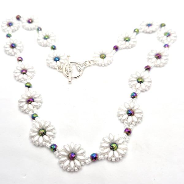Daisy collection necklace with rainbow Haematite beads
