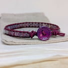 Pink tourmaline and leather bracelet, October birthstone